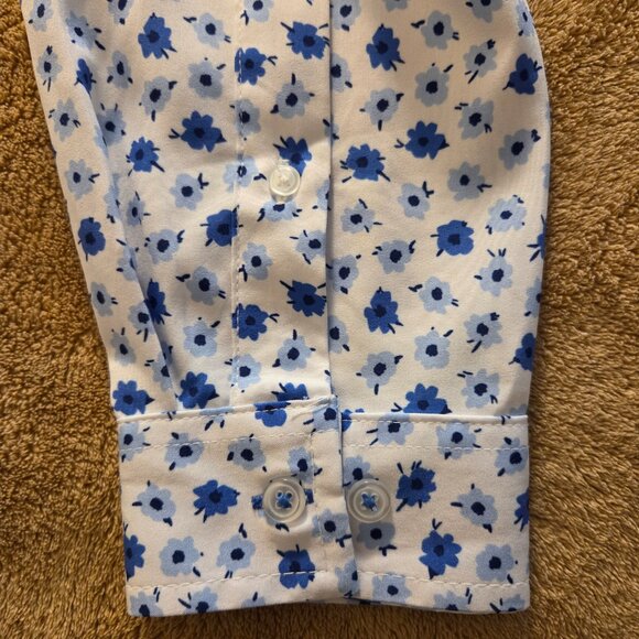 C-LAB NYC Long Sleeve 4 Way Stretch Shirt Mens L 16.5 Slim Fit White Blue Floral - Picture 5 of 9